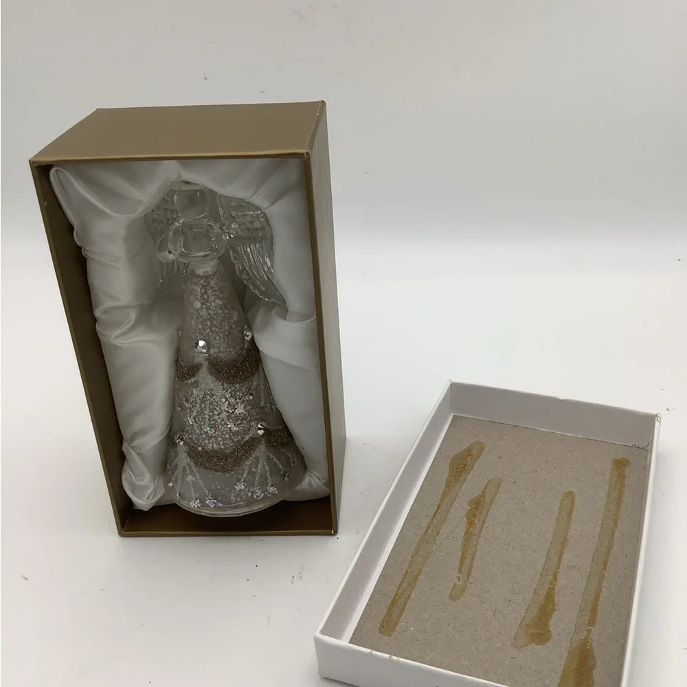 Pier 1 Glass Angel Figurine with Rhinestone and Glitter Accents